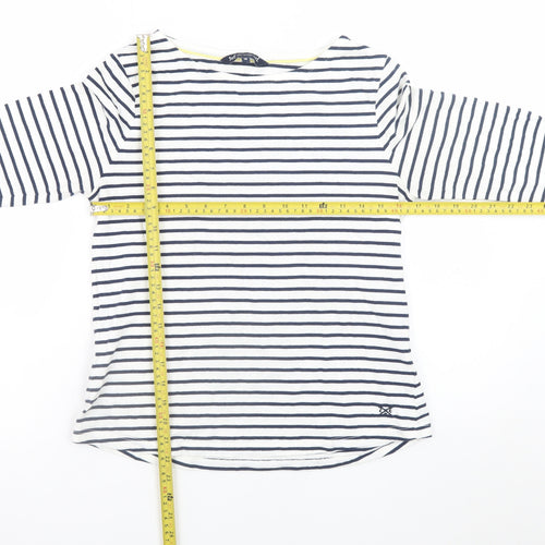 Crew Clothing Women’s White Navy Striped Boat Neck 3/4 Sleeve Cotton T-Shirt Size 14
