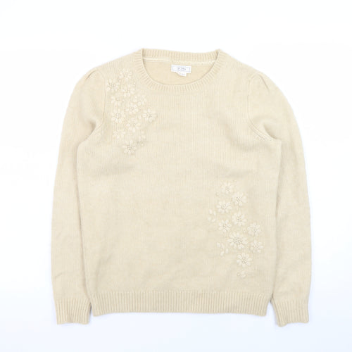 Fat Face Women's Beige Embroidered Wool Blend Jumper Size 8