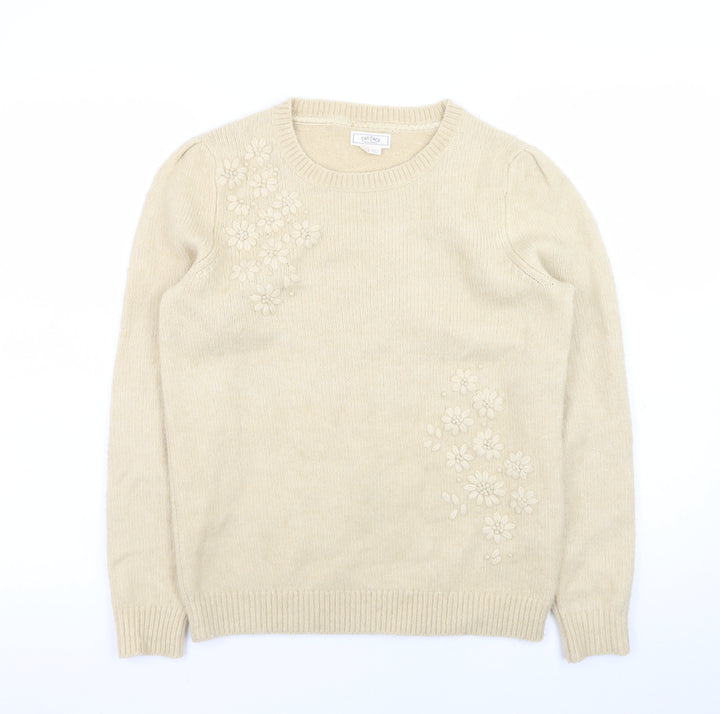 Fat Face Women's Beige Embroidered Wool Blend Jumper Size 8