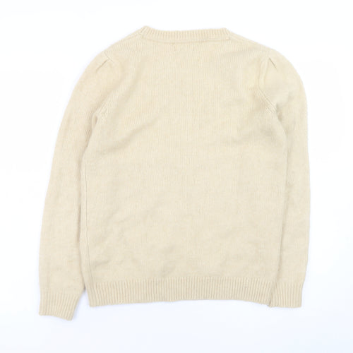 Fat Face Women's Beige Embroidered Wool Blend Jumper Size 8