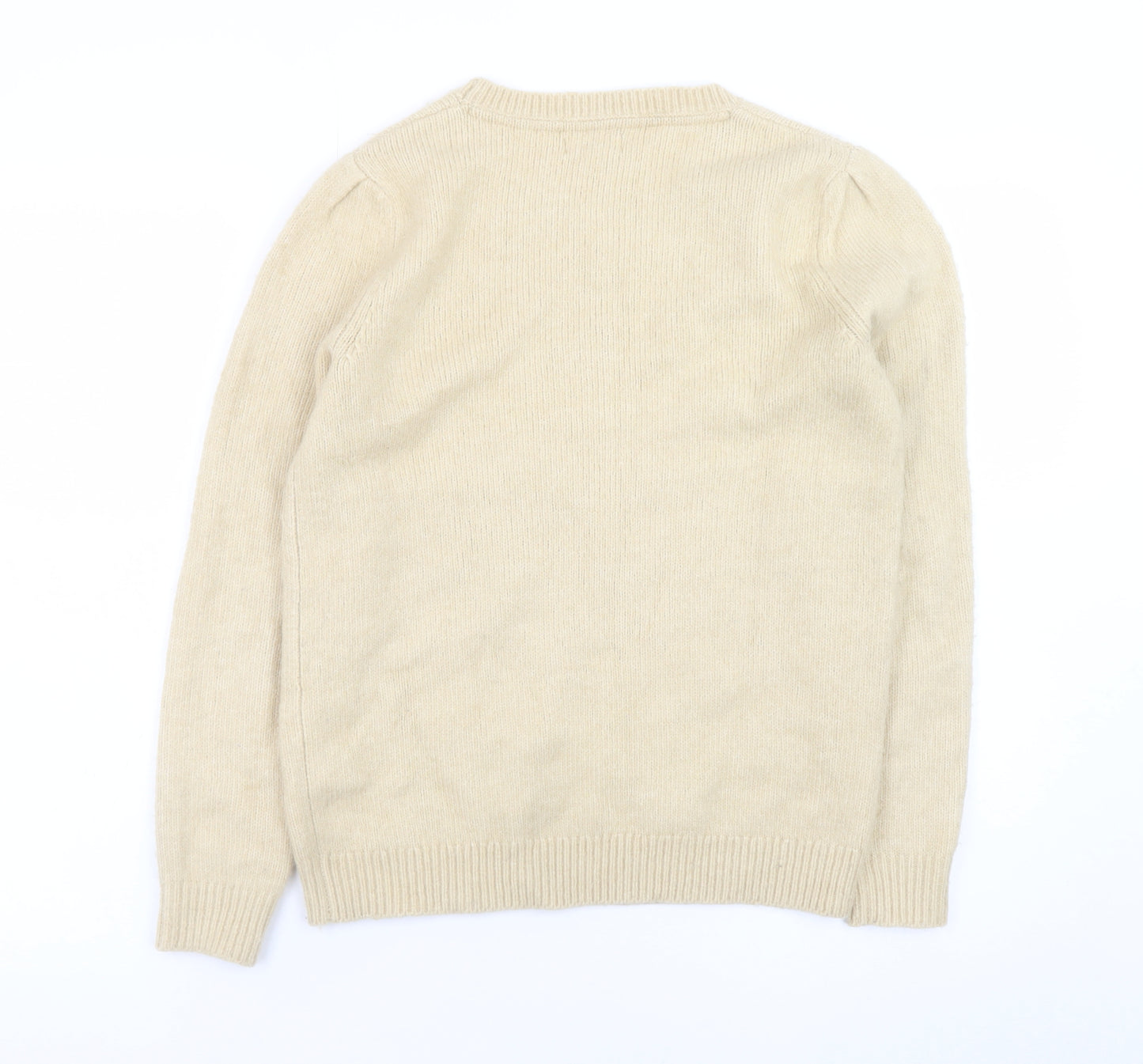 Fat Face Women's Beige Embroidered Wool Blend Jumper Size 8
