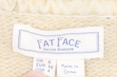 Fat Face Women's Beige Embroidered Wool Blend Jumper Size 8
