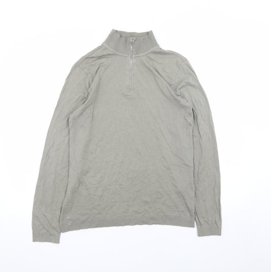 Reiss Men's Grey Mock Neck 1/2 Zip Long Sleeve T-Shirt Size S