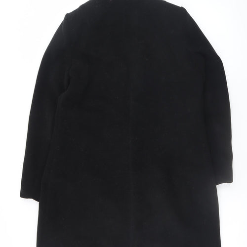 Boohoo Women’s Black Double Breasted Coat UK 12 Gold Button Smart Long