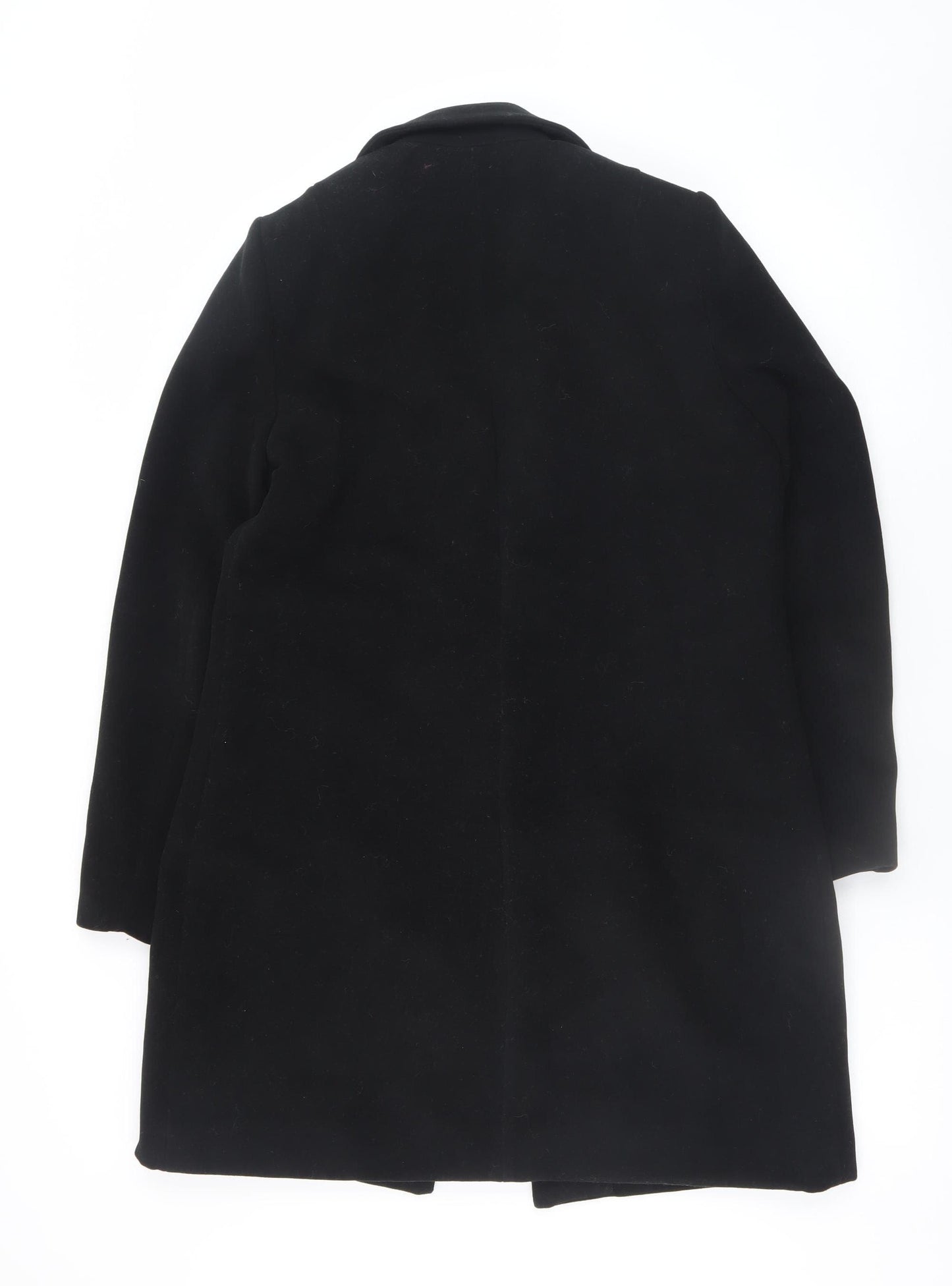 Boohoo Women’s Black Double Breasted Coat UK 12 Gold Button Smart Long