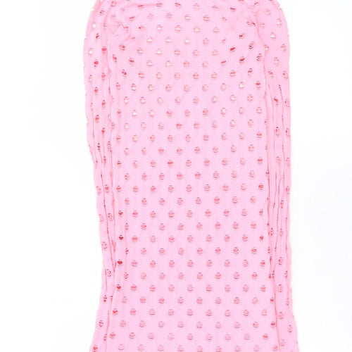 MAISIE WILEN Women’s Pink Mesh Bodycon Long Sleeve Dress One Size