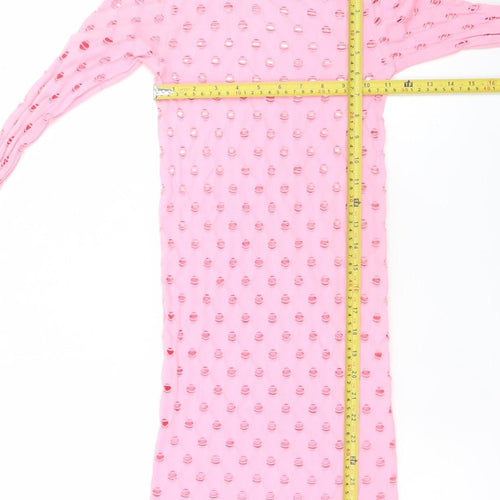 MAISIE WILEN Women’s Pink Mesh Bodycon Long Sleeve Dress One Size