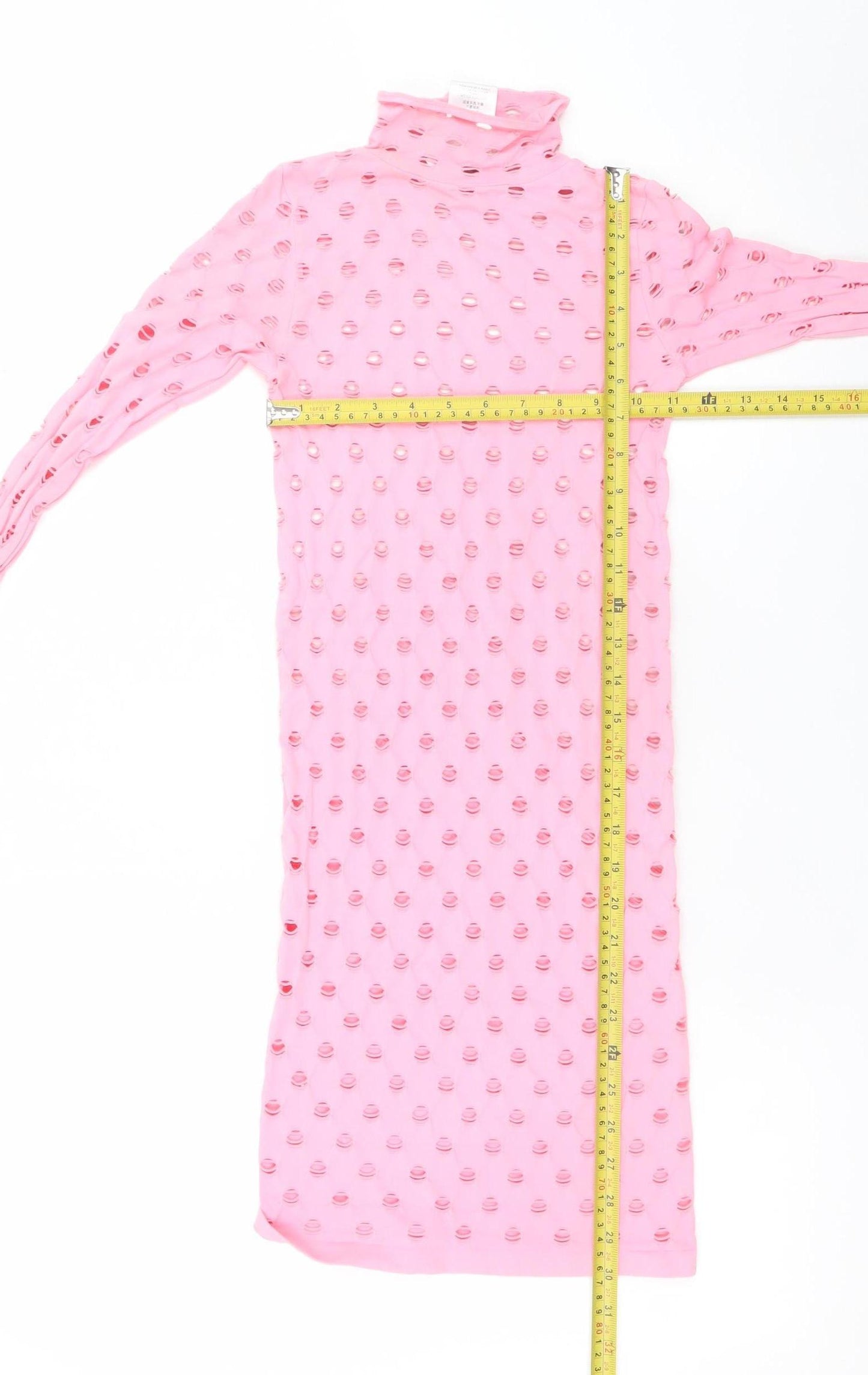 MAISIE WILEN Women’s Pink Mesh Bodycon Long Sleeve Dress One Size