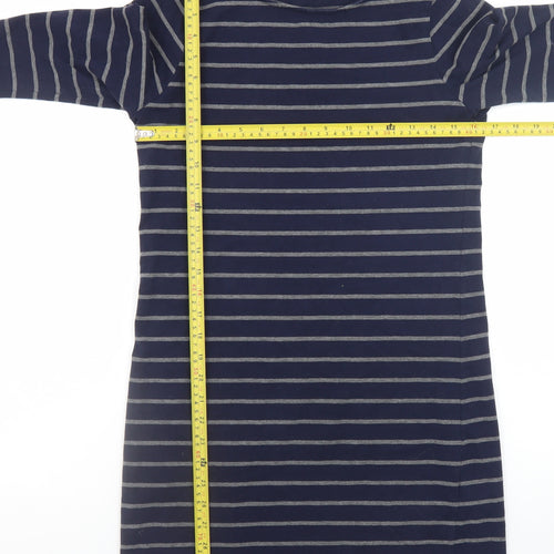 Dorothy Perkins Womens Blue Striped Shift Dress Size 10 3/4 Sleeve Casual