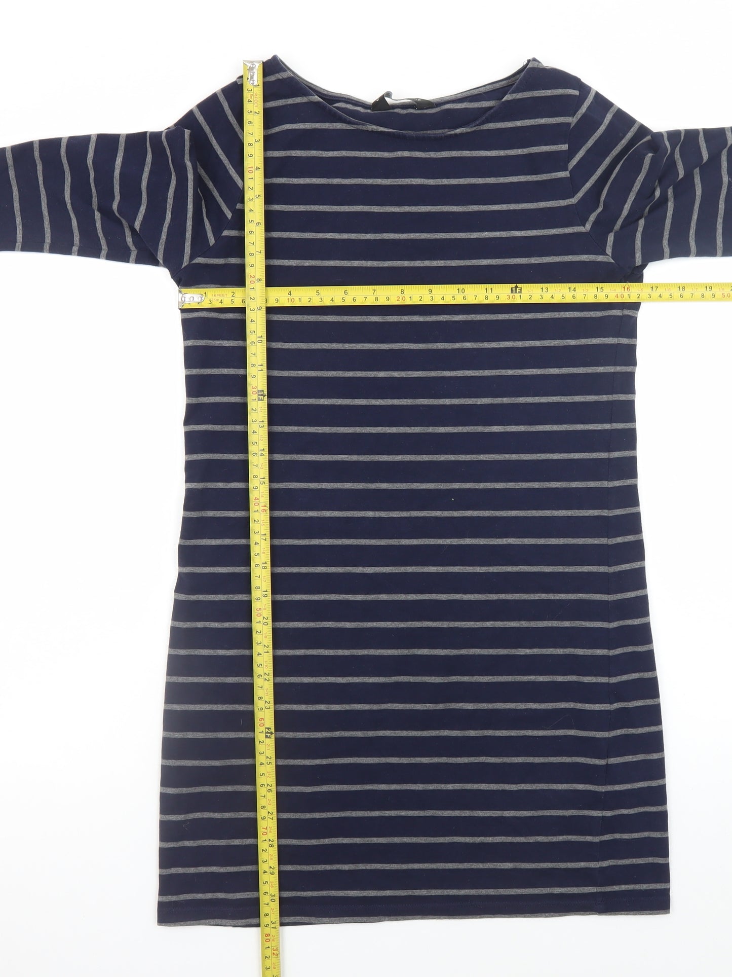 Dorothy Perkins Womens Blue Striped Shift Dress Size 10 3/4 Sleeve Casual