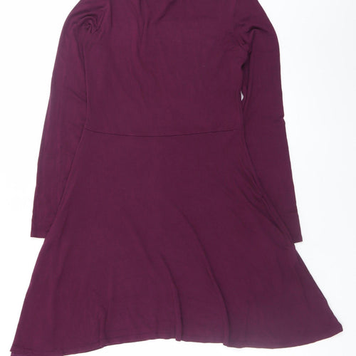Boohoo Women's Purple Size 14 Fit & Flare High Neck Long Sleeve Dress