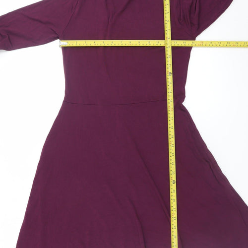 Boohoo Women's Purple Size 14 Fit & Flare High Neck Long Sleeve Dress