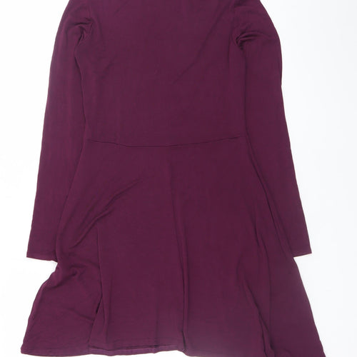 Boohoo Women's Purple Size 14 Fit & Flare High Neck Long Sleeve Dress