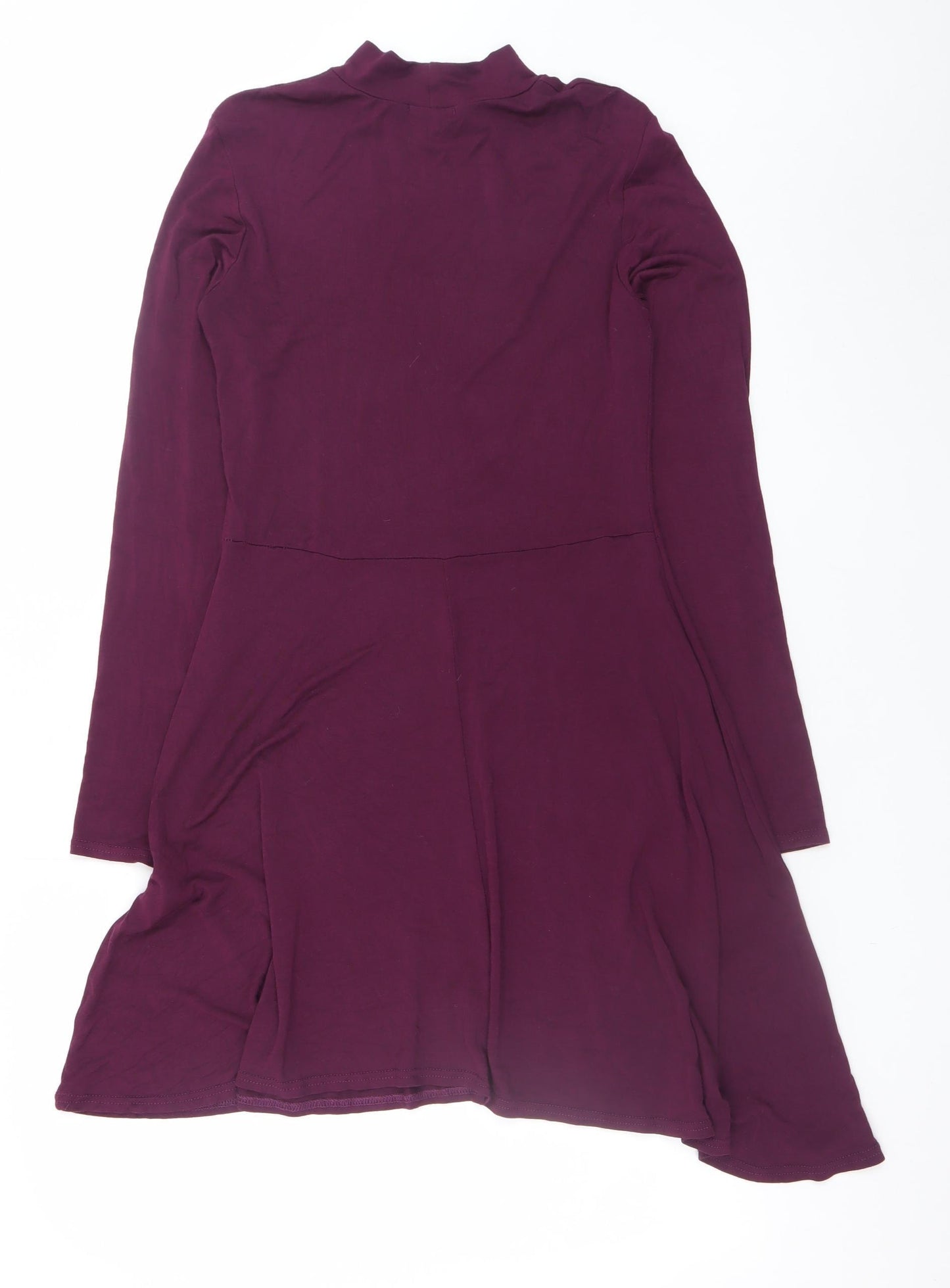 Boohoo Women's Purple Size 14 Fit & Flare High Neck Long Sleeve Dress