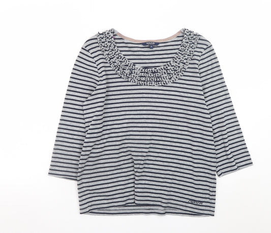 Maine New England Women's Blue Striped 3/4 Sleeve Cotton T-Shirt Size 16