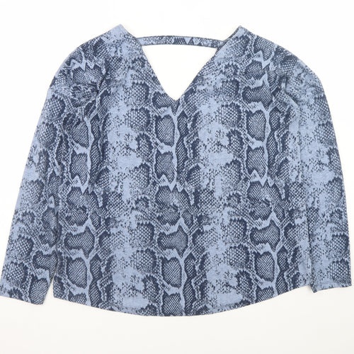 Next Women Blue Animal Print V-Neck Long Sleeve Blouse Size 14