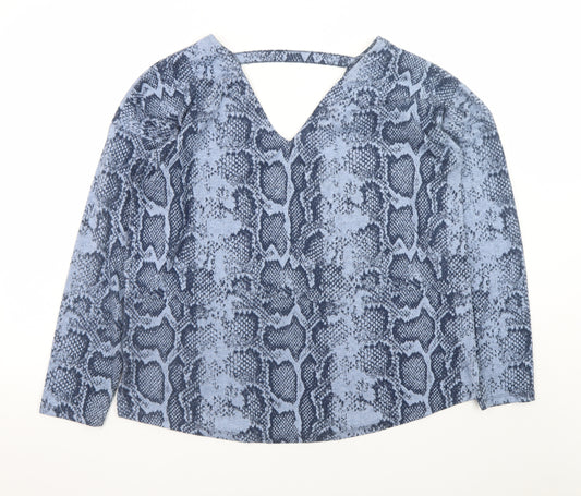Next Women Blue Animal Print V-Neck Long Sleeve Blouse Size 14