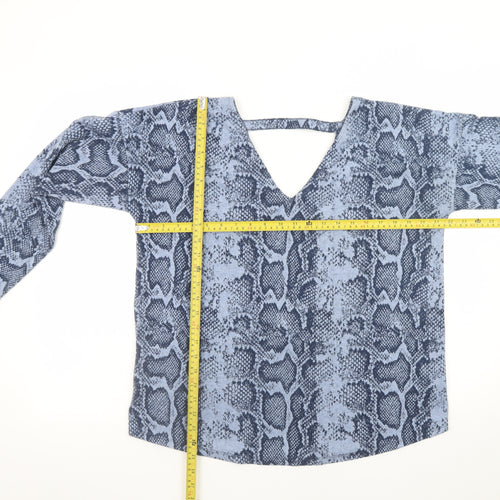 Next Women Blue Animal Print V-Neck Long Sleeve Blouse Size 14