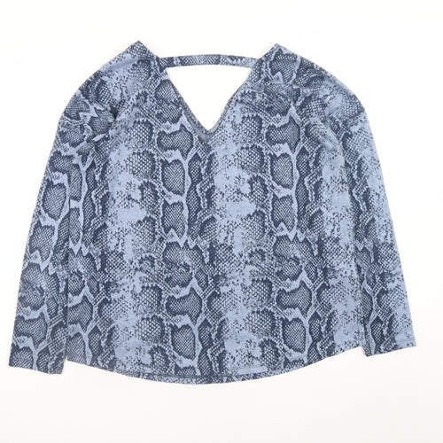 Next Women Blue Animal Print V-Neck Long Sleeve Blouse Size 14