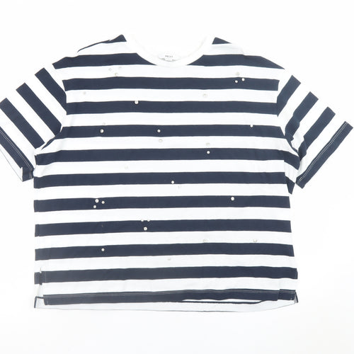 Next Womens Blue White Striped Sequin Cotton T-Shirt Size 16