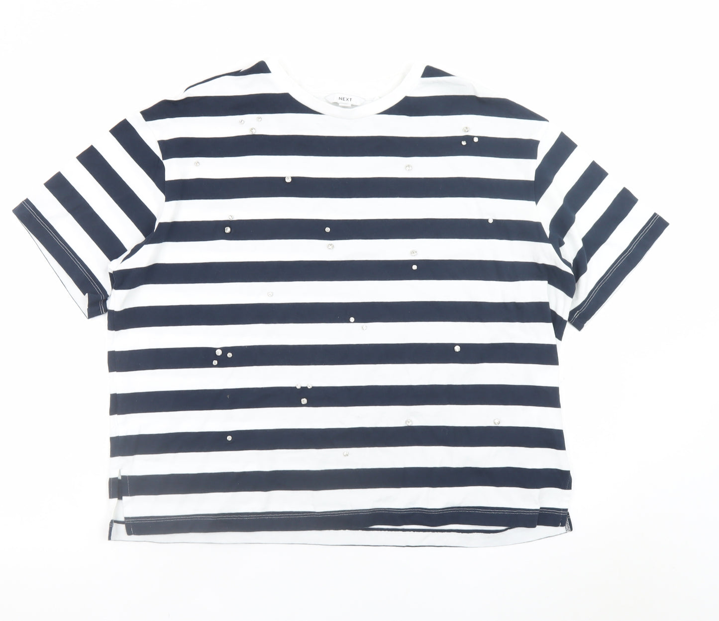 Next Womens Blue White Striped Sequin Cotton T-Shirt Size 16