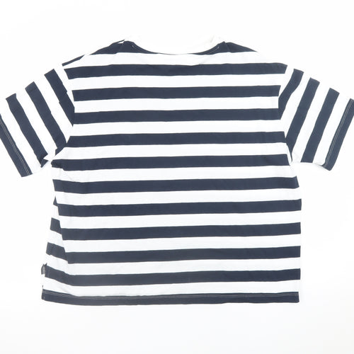Next Womens Blue White Striped Sequin Cotton T-Shirt Size 16
