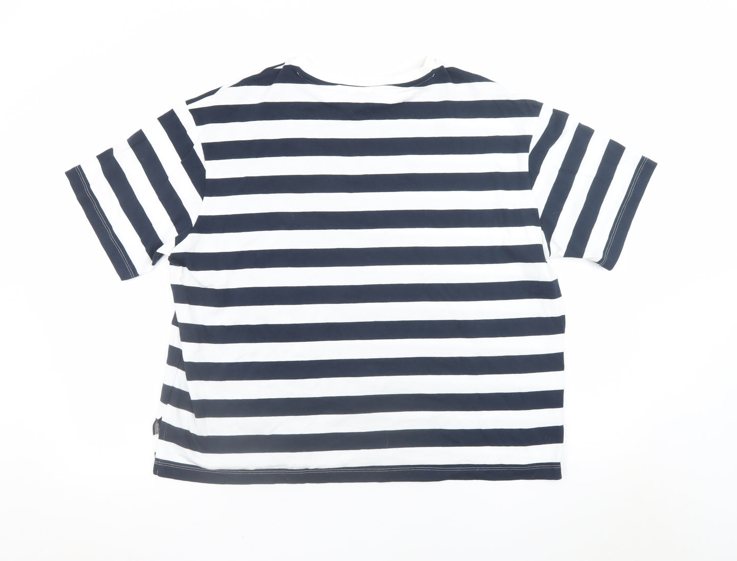Next Womens Blue White Striped Sequin Cotton T-Shirt Size 16