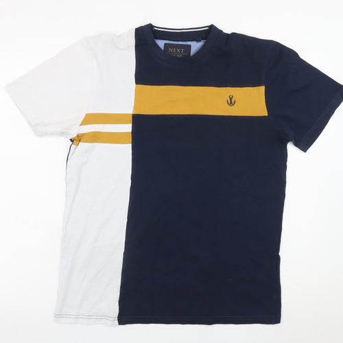 Next Men's Navy and White Colourblock Crew Neck Cotton T-Shirt M