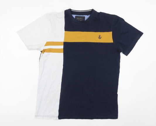 Next Men's Navy and White Colourblock Crew Neck Cotton T-Shirt M