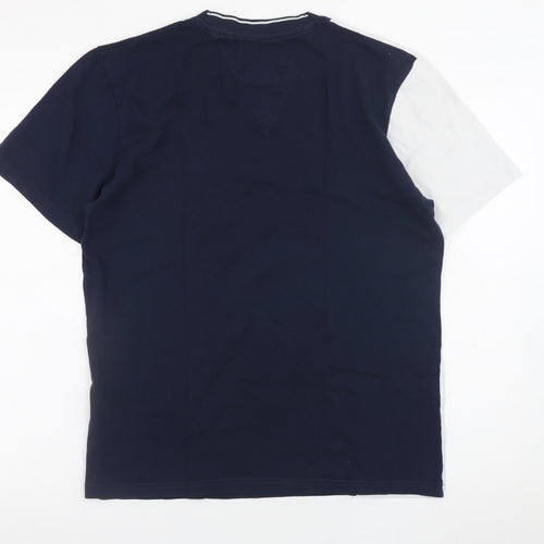 Next Men's Navy and White Colourblock Crew Neck Cotton T-Shirt M