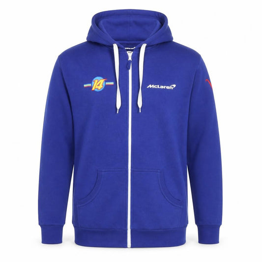 Front view of McLaren Men's Blue Full Zip Graphic Racing Hoodie XXL