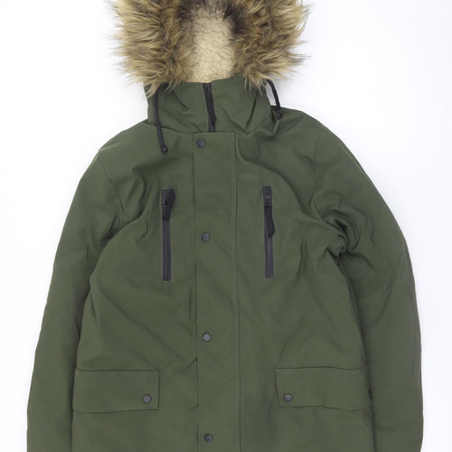 New Look Men Green Hooded Parka Coat S Regular Fit