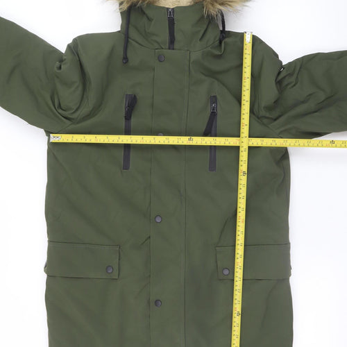 New Look Men Green Hooded Parka Coat S Regular Fit