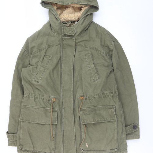 Jack Wills Women's Green Cotton Lined Parka Jacket UK 10