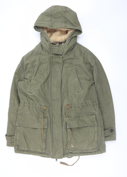 Jack Wills Women's Green Cotton Lined Parka Jacket UK 10