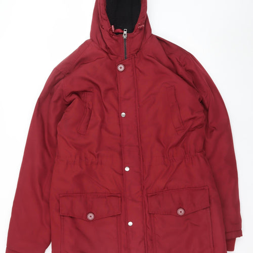 Jacamo Unisex Adults Red Long Parka Jacket L Hooded Polyester