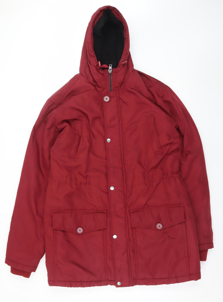 Jacamo Unisex Adults Red Long Parka Jacket L Hooded Polyester