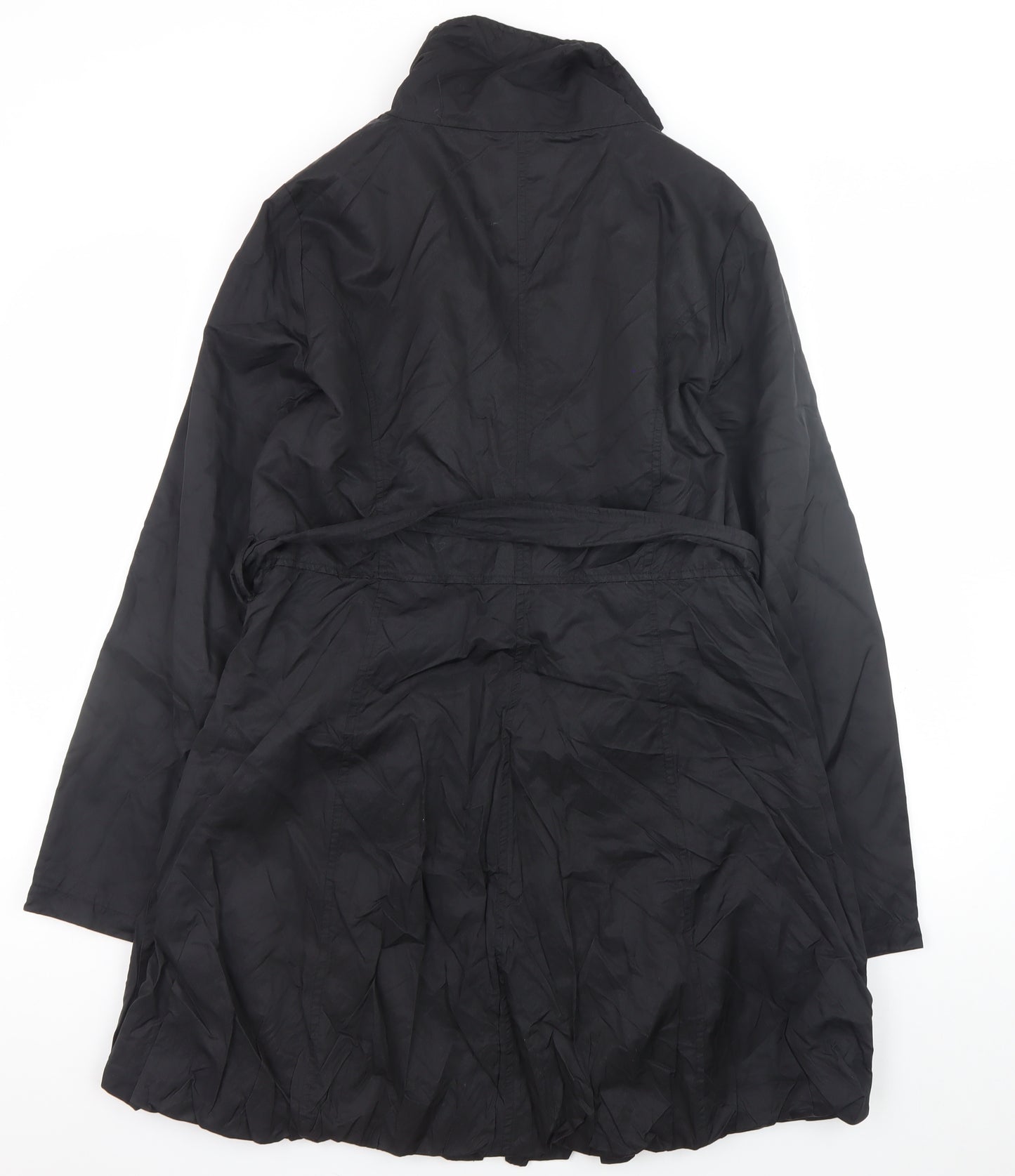 Wallis Women’s Black Long Trench Coat Size 14 Belted Zip Cotton Blend