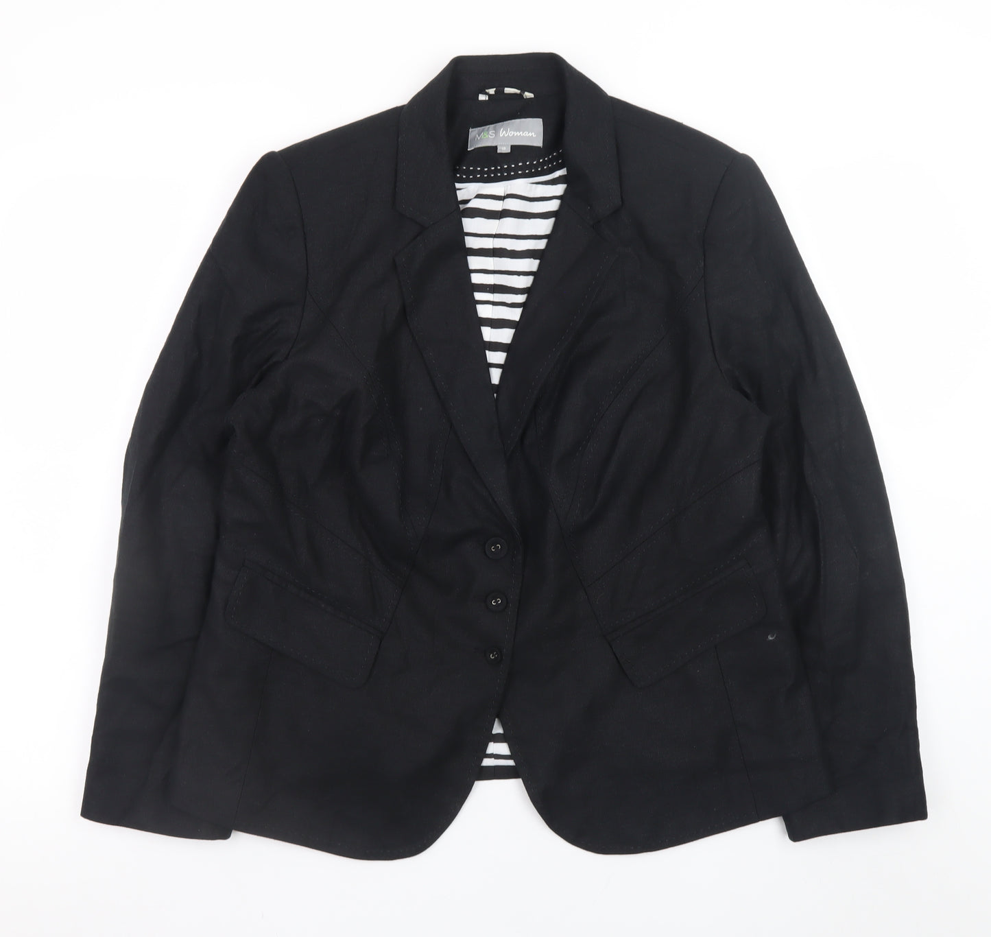 Marks and Spencer Women Black Linen Blend Blazer UK 18 Classic