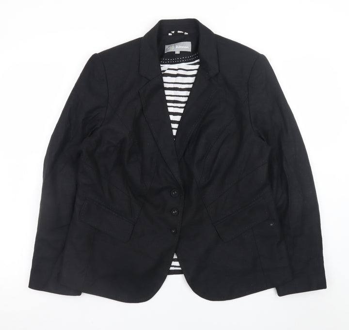 Marks and Spencer Women Black Linen Blend Blazer UK 18 Classic