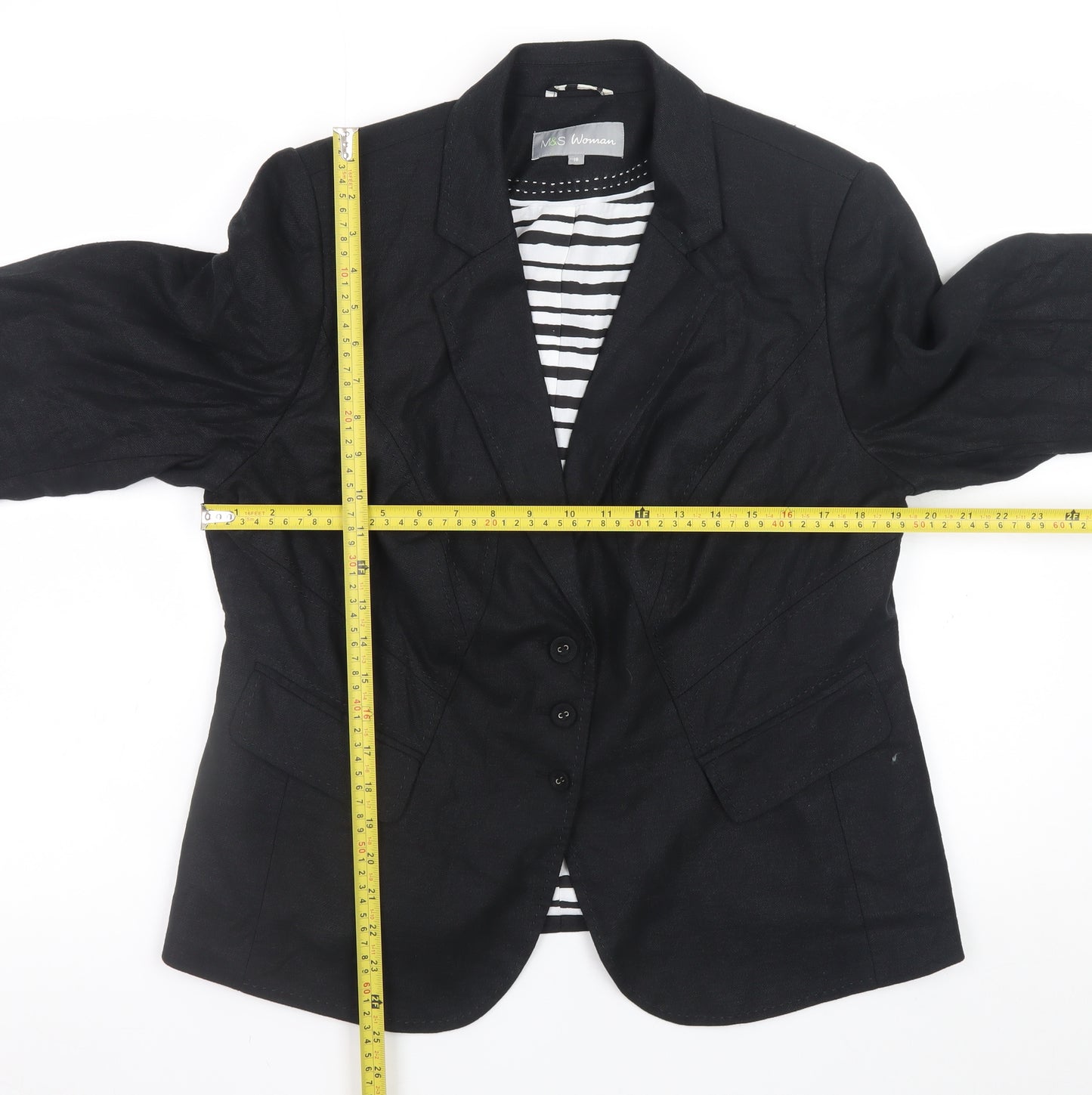 Marks and Spencer Women Black Linen Blend Blazer UK 18 Classic