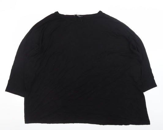 Yours Womens Black Plus Size 26-28 Relaxed Fit 3/4 Sleeve Cotton T-Shirt