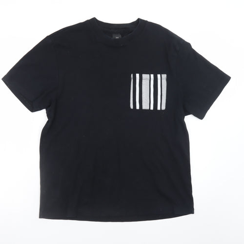 River Island Men's Black Cotton Pocket T-Shirt Medium
