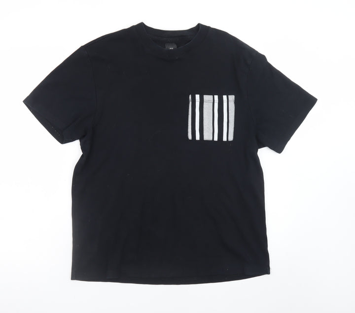 River Island Men's Black Cotton Pocket T-Shirt Medium