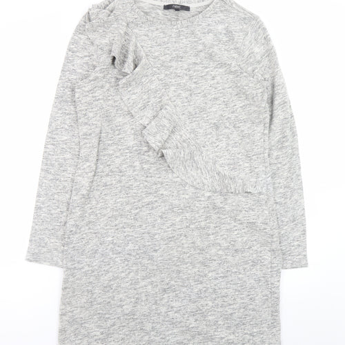 Next Women’s Grey Knit Shift Dress Size 14 Long Sleeve Ruffle Detail