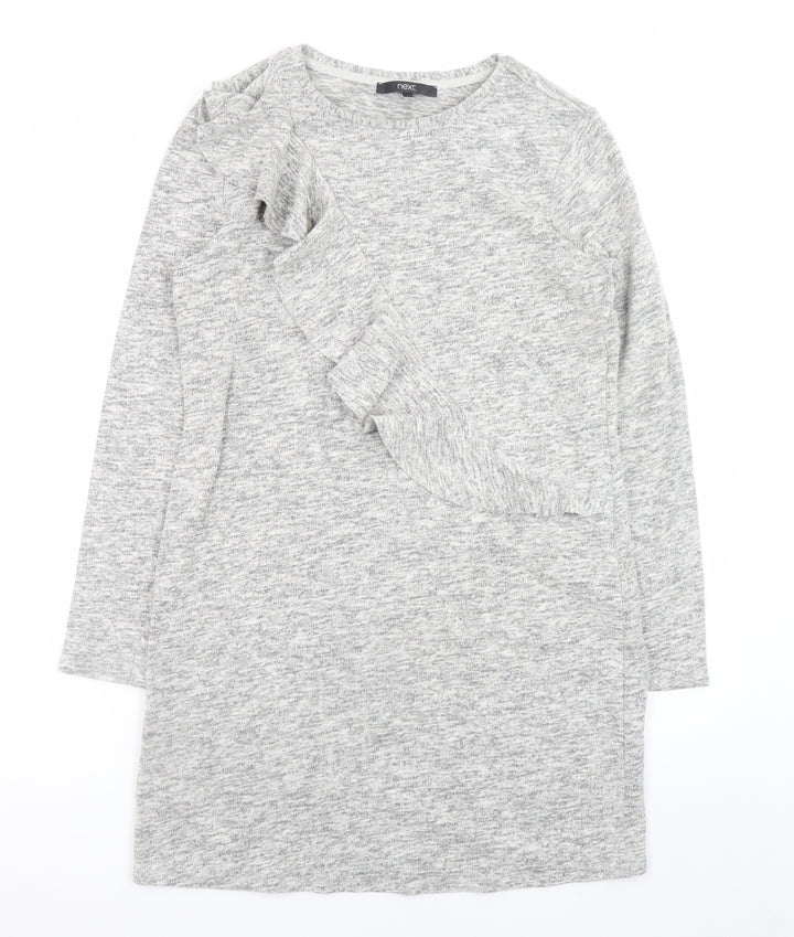 Next Women’s Grey Knit Shift Dress Size 14 Long Sleeve Ruffle Detail