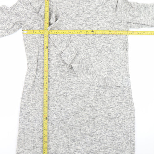 Next Women’s Grey Knit Shift Dress Size 14 Long Sleeve Ruffle Detail