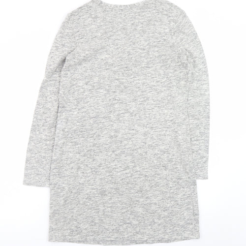 Next Women’s Grey Knit Shift Dress Size 14 Long Sleeve Ruffle Detail