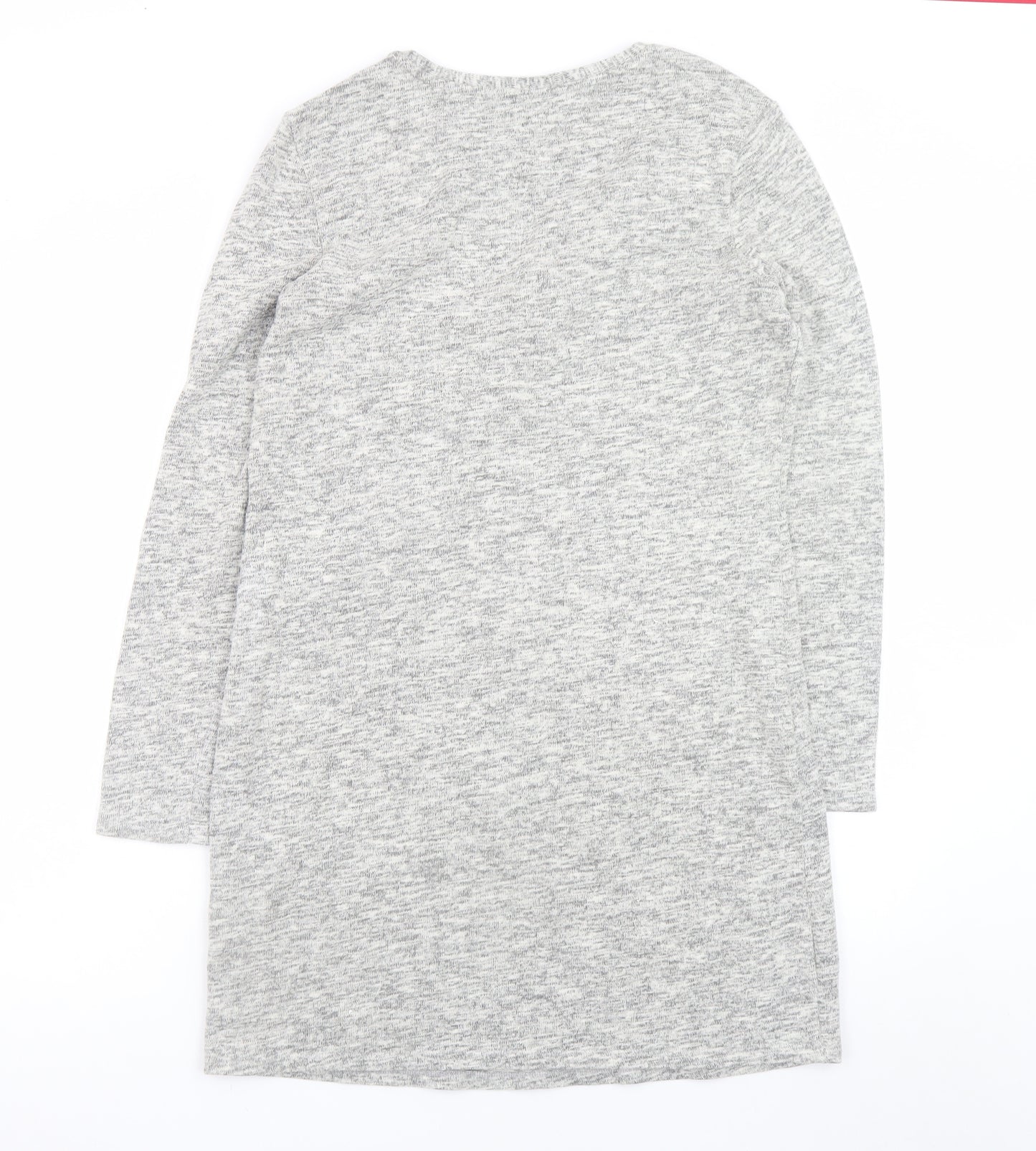 Next Women’s Grey Knit Shift Dress Size 14 Long Sleeve Ruffle Detail