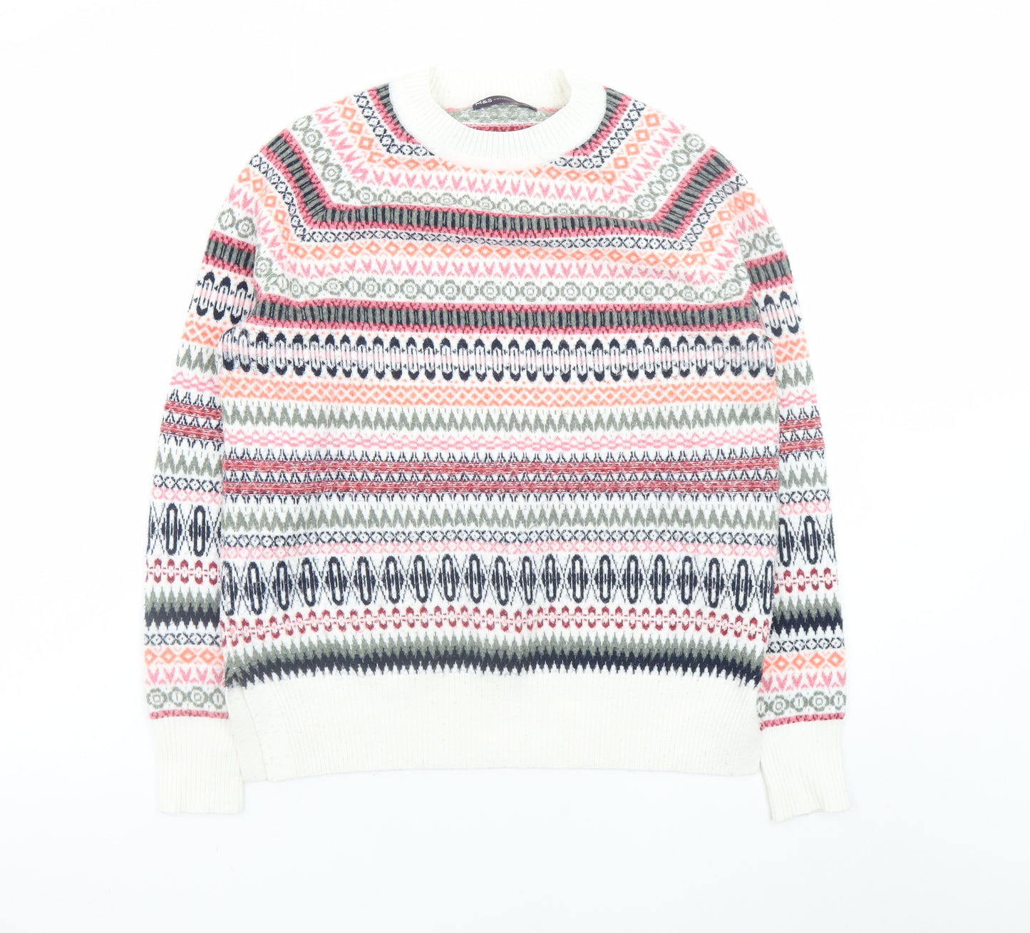 Marks and Spencer Women's Multicoloured Fair Isle Crew Neck Jumper Size S